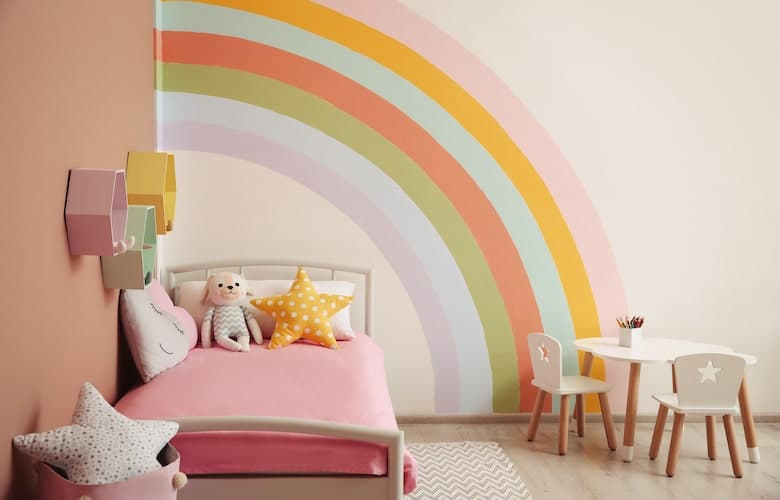 Regenboog schilderen muur kinderkamer 